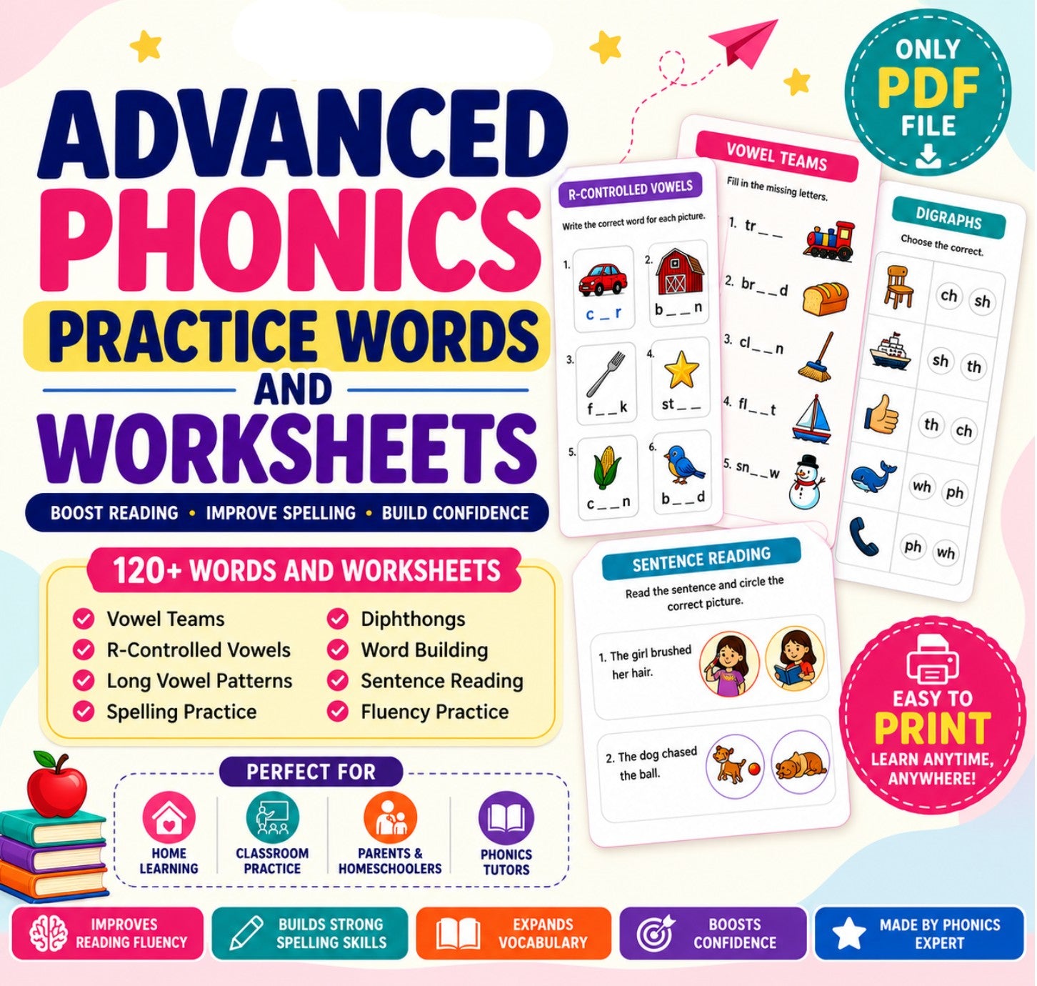 Advanced Phonics Practice Words and Worksheets (Only PDF)